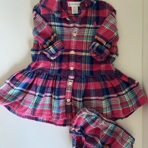 Ralph Lauren Pink & Navy Plaid Dress with Bloomers (Size 6 Months)